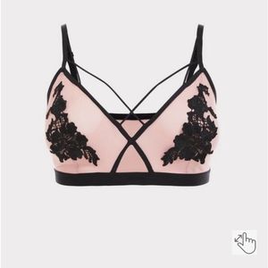 Torrid size 1 Strappy Pink Bralette with Black Embroidery Appliques